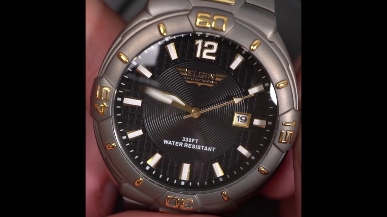 Elgin Sportsman all titanium dive style watch using Seiko PC32A movement battery service + review