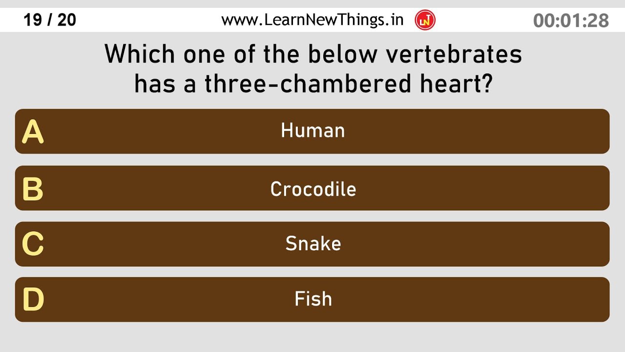 Zoology Quiz - Part 1 | 20 Questions | General Science Questions for Students