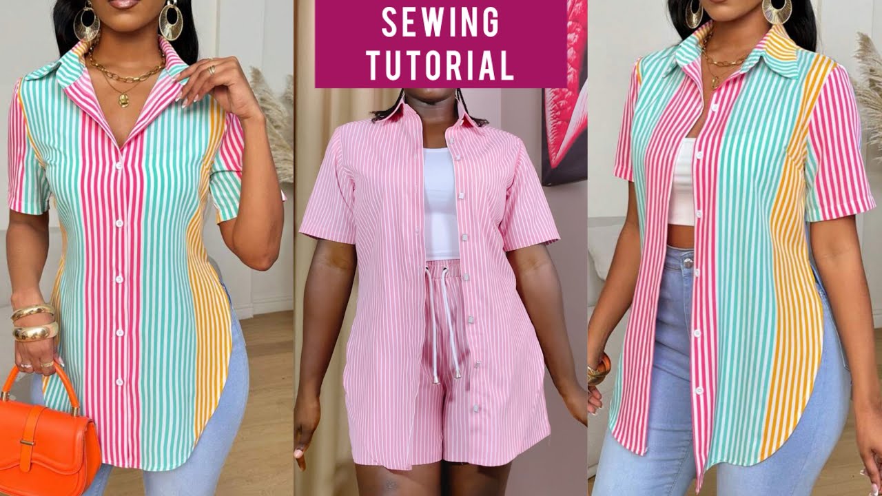 Easy Shirt Sewing Tutorial | How to Cut and Sew a Basic Shirt for Beginners (With Sleeves)