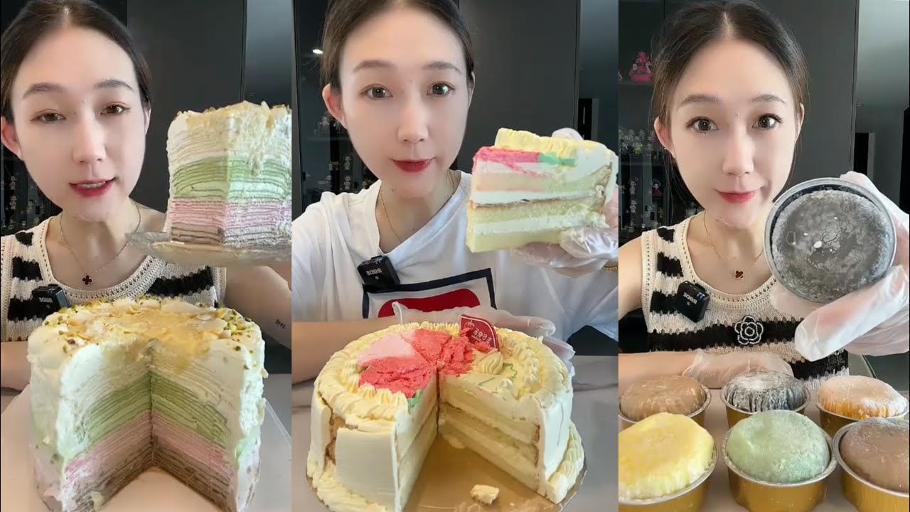 ASMR 🍇 Raspberry Chocolate Crepe Cake, Cream Cake & Mochi | Soft & Satisfying Eating Sounds #asmr