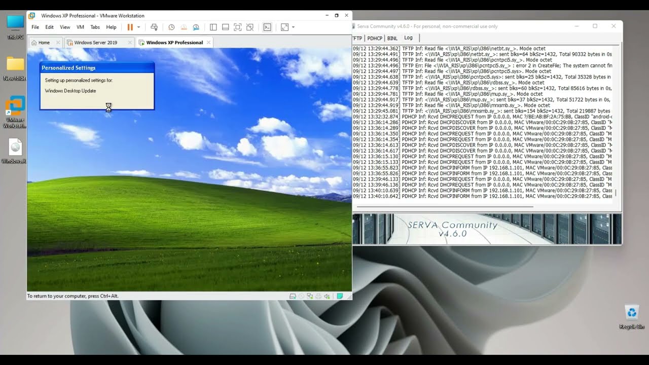 How install Windows XP from another Computer in Network with SERVA