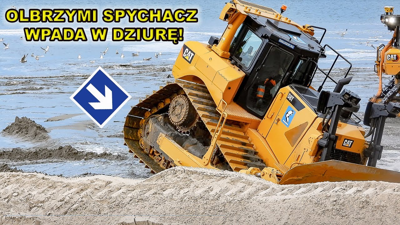 Olbrzymi spychacz wpada w dziurę - ależ się dzieje na 