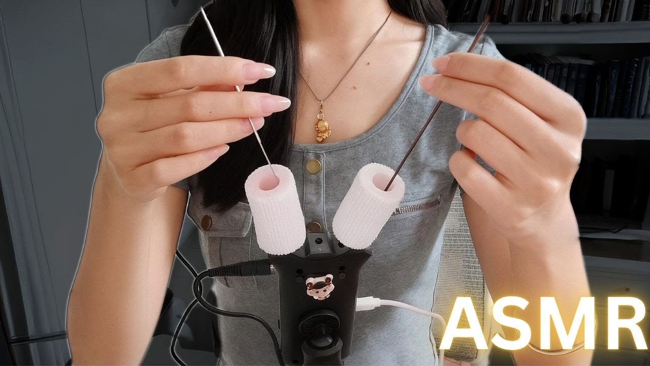 Tingly Ear Cleaning ASMR with Goose Feather, Scratching, Shaving, Wooden Sounds / 1Hr (No Talking)