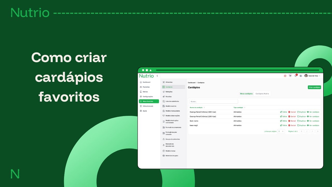 Como criar cardápios favoritos