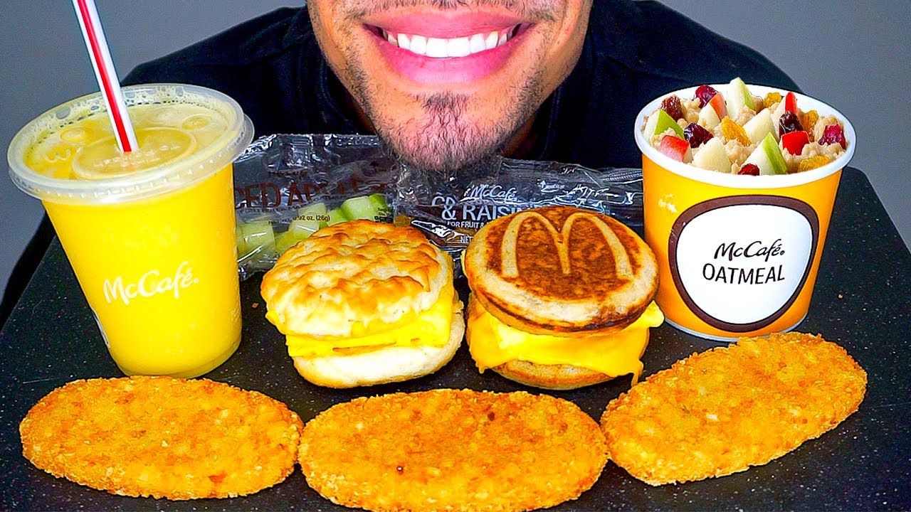 ASMR MCDONALD'S BREAKFAST HASH BROWNS OATMEAL MCGRIDDLE MUKBANG EATING SHOW MOUTH SOUNDS JERRY