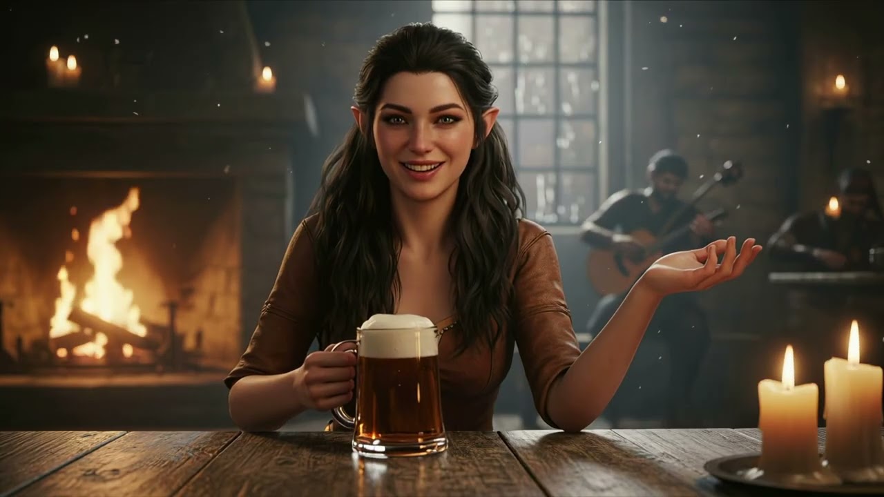 A Night in the Elven Tavern 💃 Lively Medieval Fantasy Music & Cozy Fireplace (3 Hours)