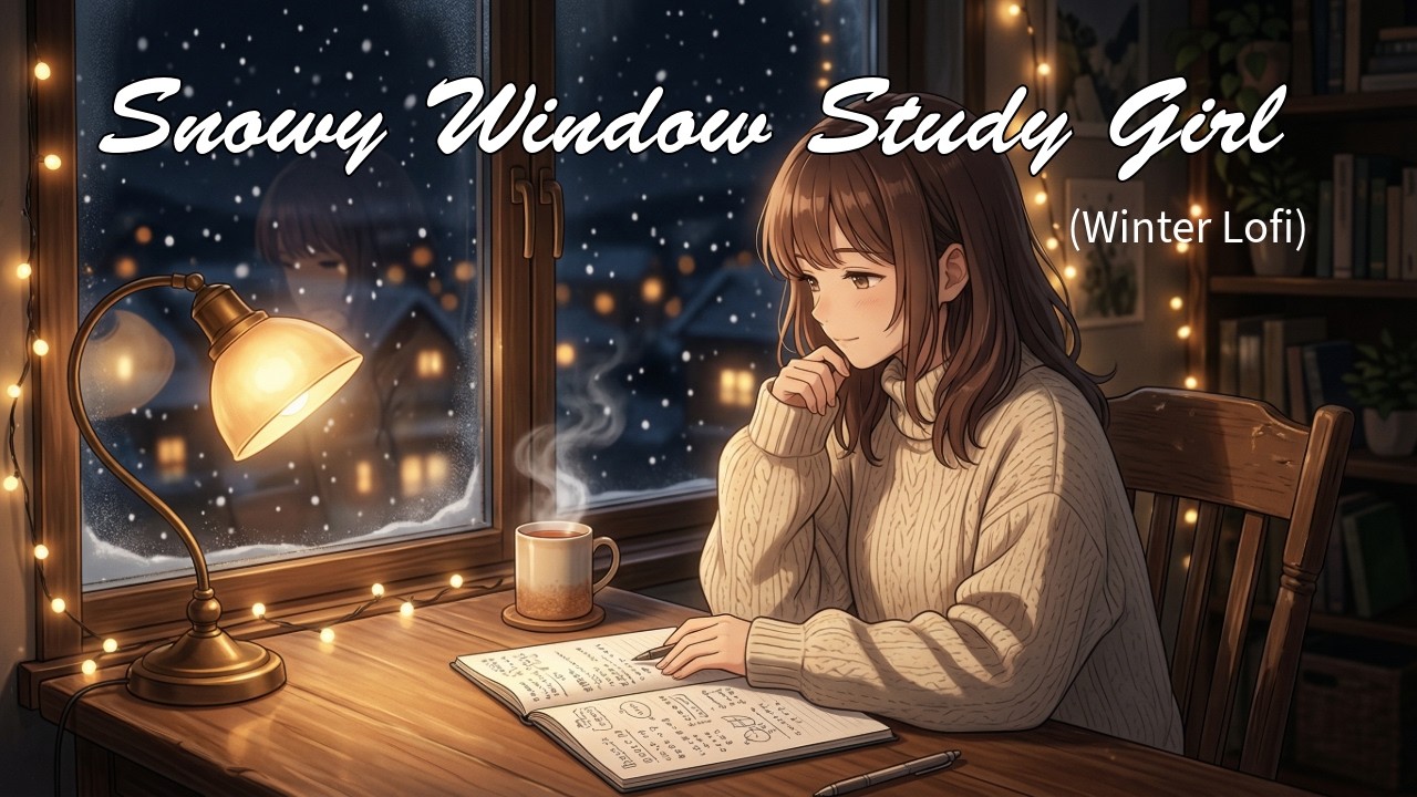 Snowy Window Study Girl Winter Lofi | Study | Book Reading | Meditation