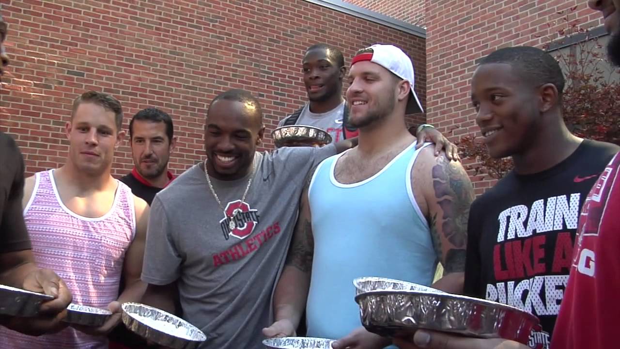 Ohio State linebacker Joshua Perry takes pie to face