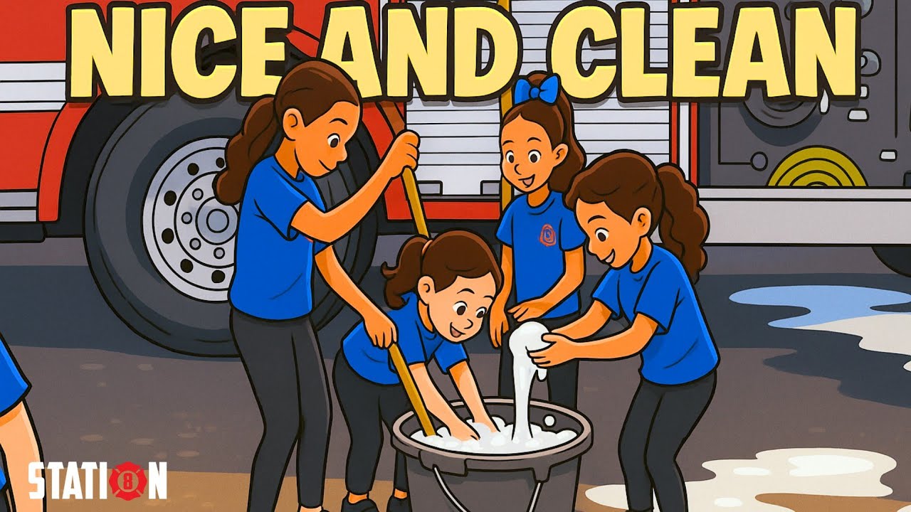 Washing the Fire Truck (Nice and Clean) - Kids Car Wash song 🚒 🧼