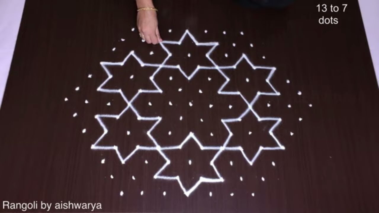Traditional Puja Muggulu 🌸 13x7 Dots Margazhi Kolam for Deepawali | Simple Rangoli Designs
