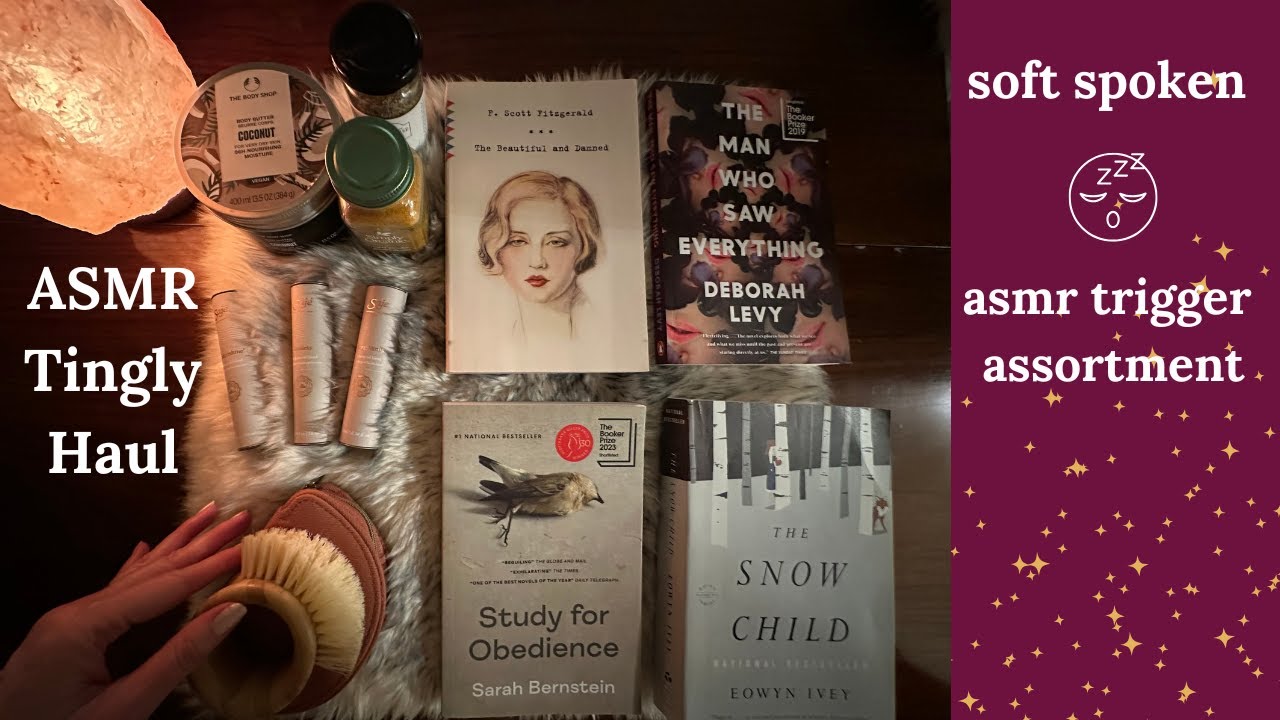 ASMR Soft Spoken Haul (thrifted books, body care, home, paper sounds, fabric, tingly asmr)