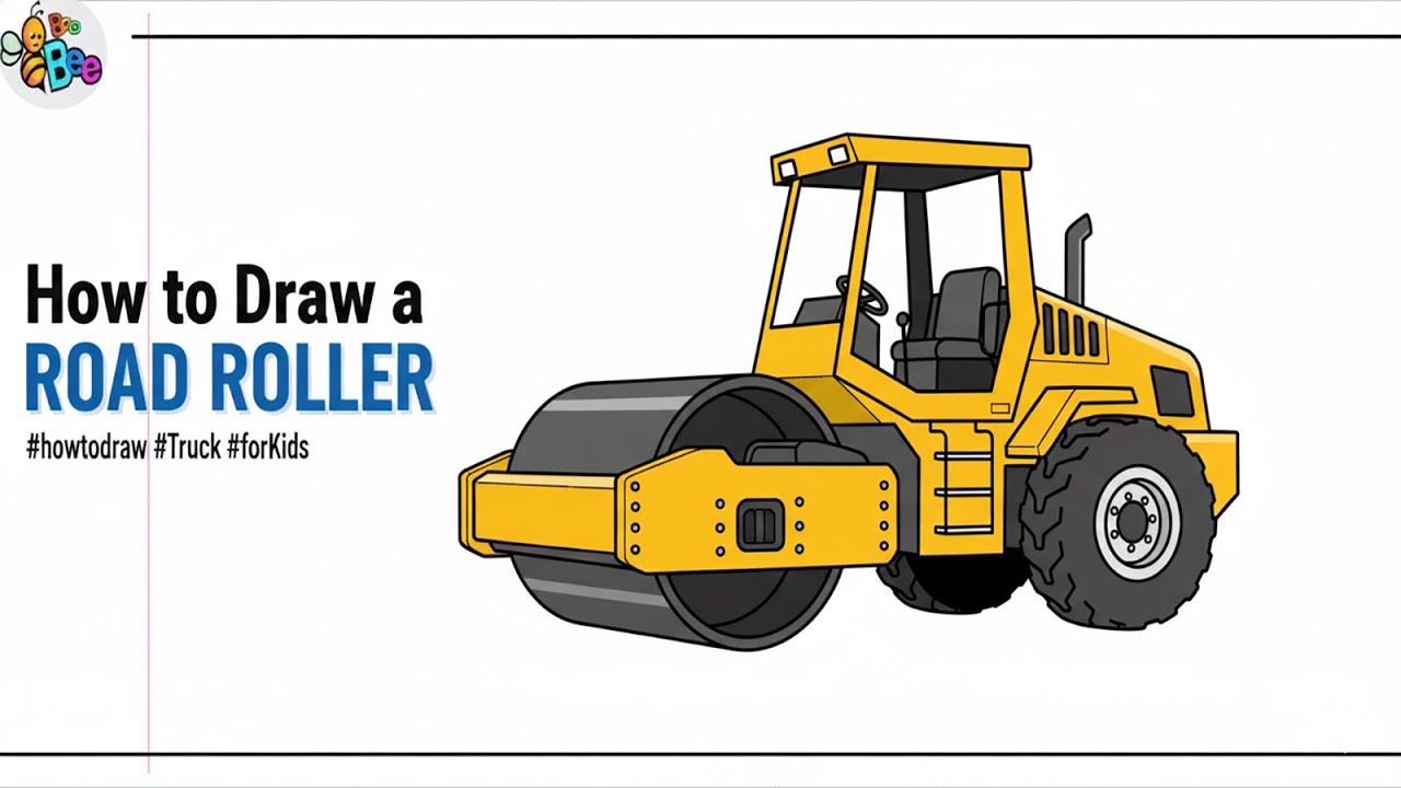 EASY!🚧 How to Draw a Road Roller Truck 🚧(Step-by-Step for Kids)