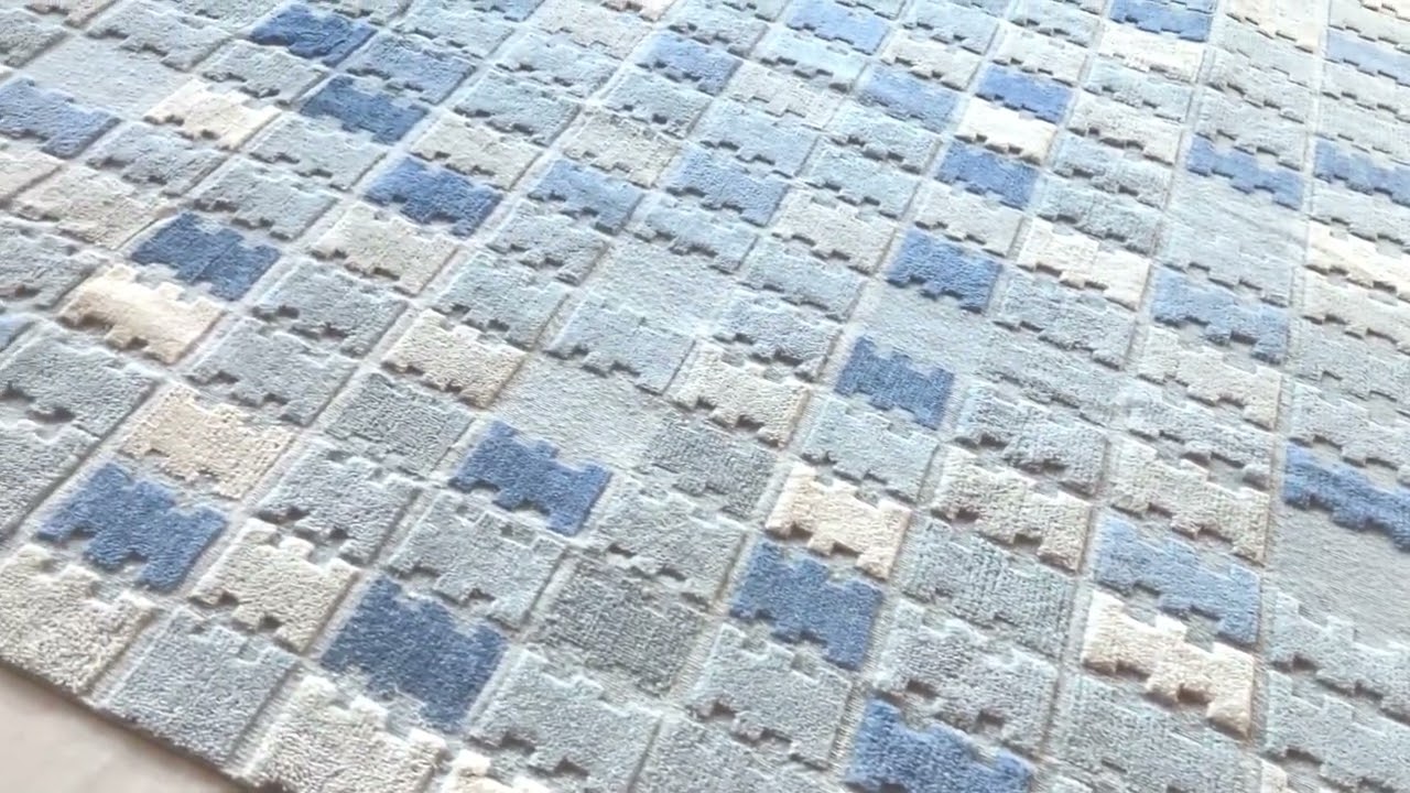Rug & Kilim’s Scandinavian Style Custom Rug in Blue and Gray Geometric Pattern -25986