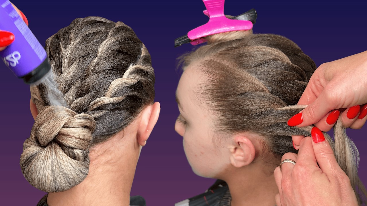 ASMR Satisfying Braided Updo, Ballroom Edition | Crimping | Powder Tapping | Brushing