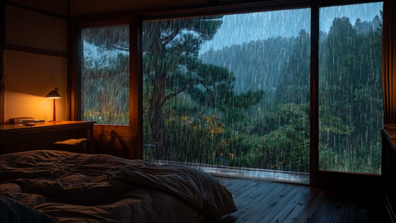 Звуки дождя в уютном домике в сосновом лесу 🌧️ Дождь на окне для сна и концентрации, учебы и отдыха