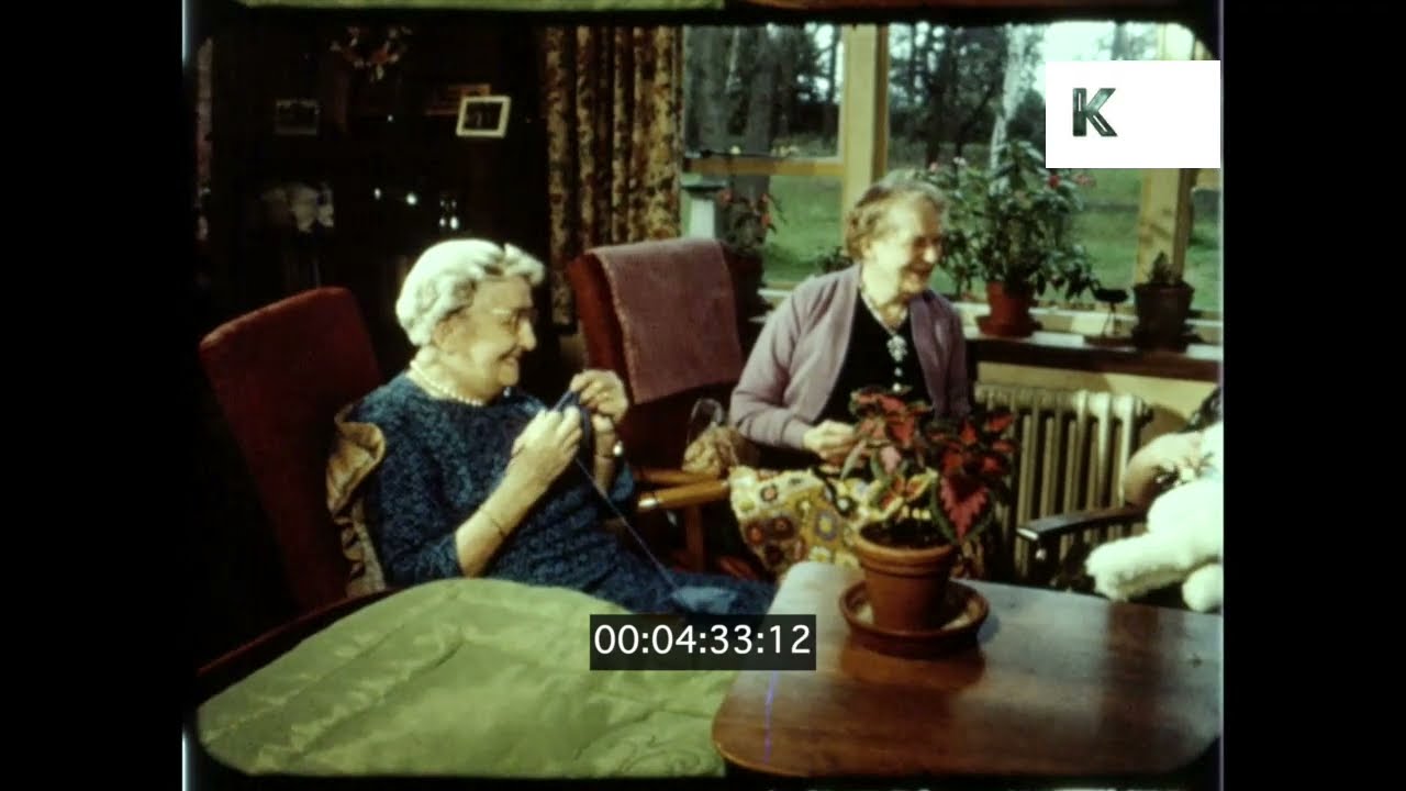 1960s UK, Elderly Women Knitting, Retirement, 16mm