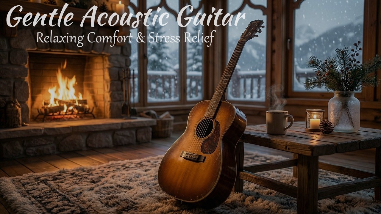 Gentle Acoustic Guitar for Relaxing Comfort & Stress Relief | Cozy Fireplace