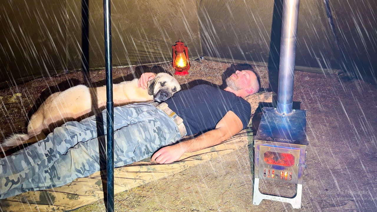 Hot Tent Rain Camping in Storm! - Camping in Heavy Rain and Rainstorm