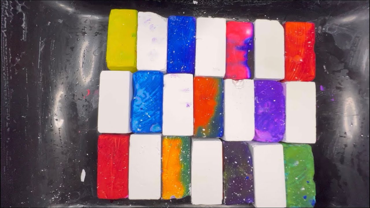 21 DYED GYM CHALK BLOCKS AND PLAIN CHALK BLOCKS 8k  #asmr #gymchalk #gymchalkasmr #satisfying