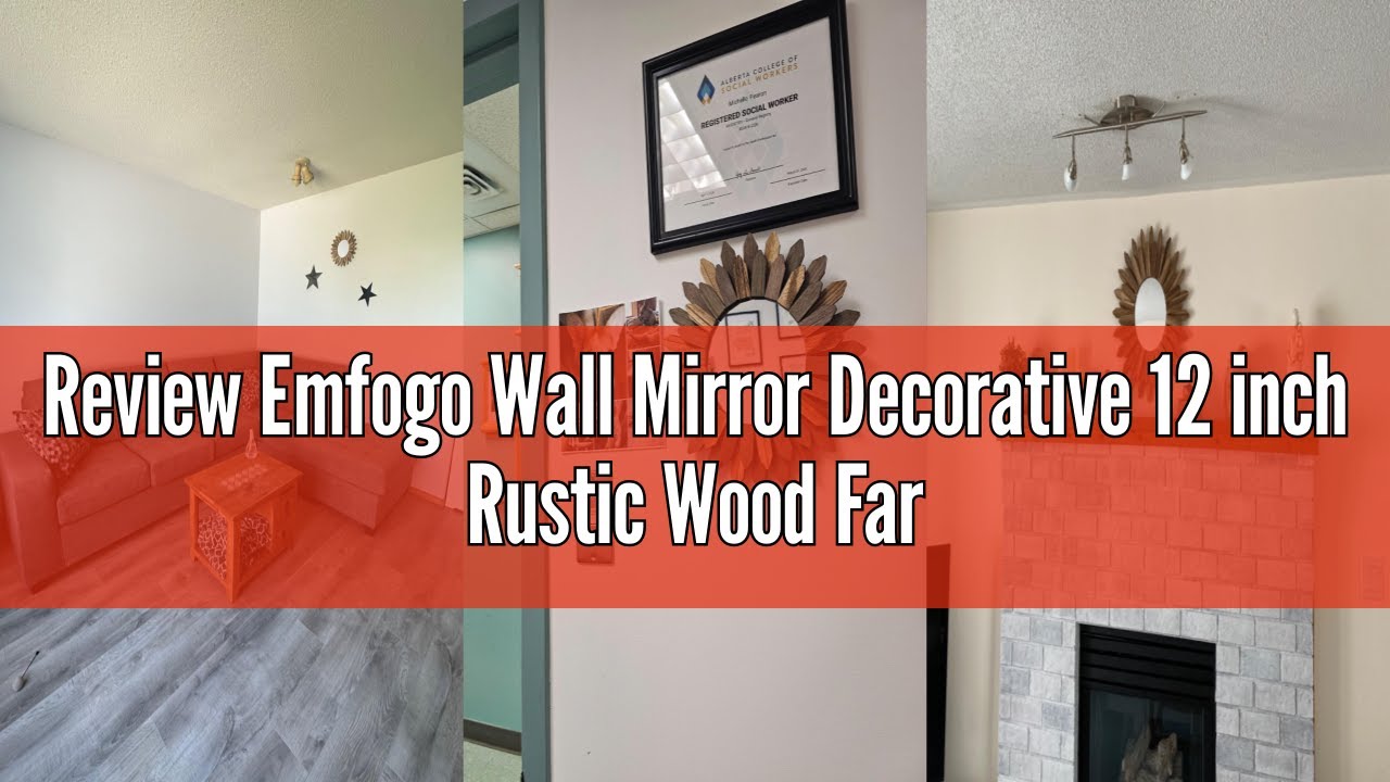 Review Emfogo Wall Mirror Decorative 12 inch Rustic Wood Farmhouse Mirror Sunburst Boho Mirror for E