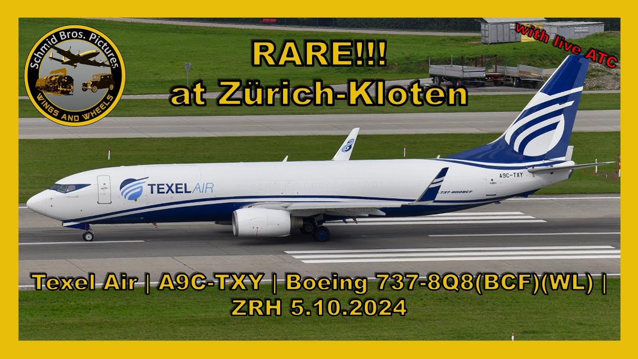 RARE AT ZRH! Texel Air Boeing 737 ''A9C-TXY'' taxiing and take off at Z&uuml;rich-Kloten (with live ATC)