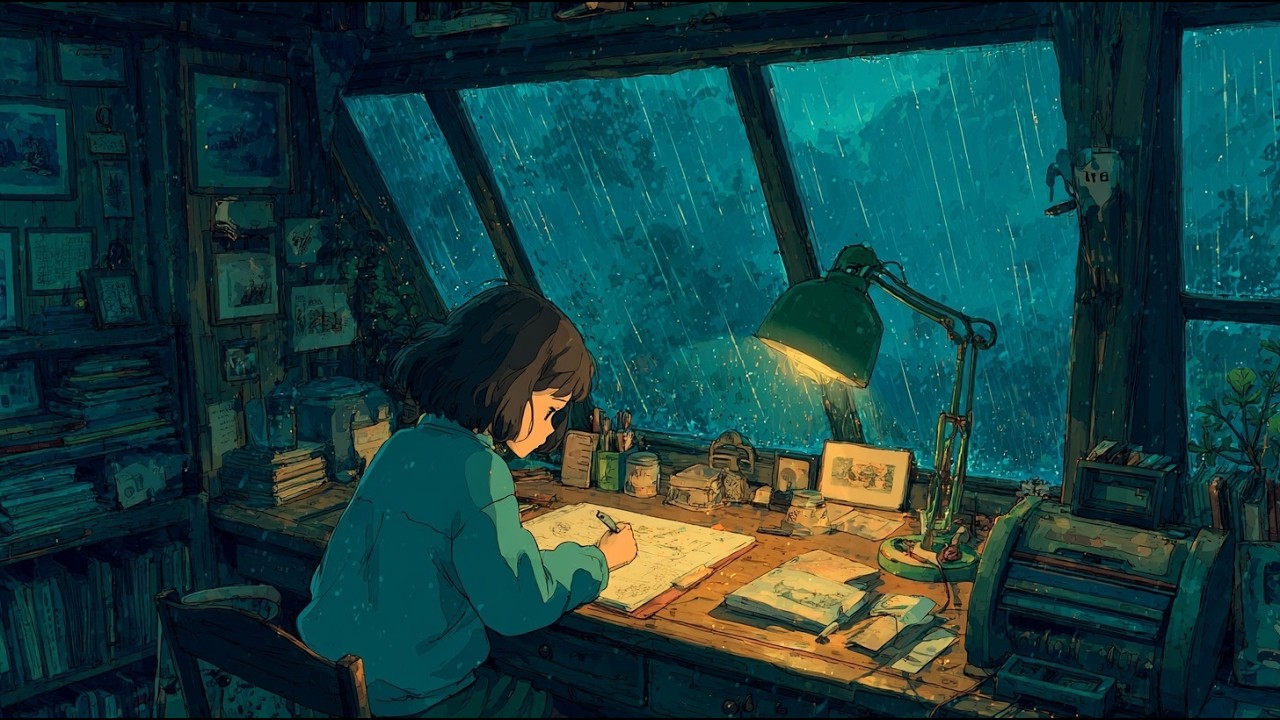 🌧️ Rainy Night in a Forest Libraryy | Study With Me in a Ghibli Library | Ghibli Inspired Ambience