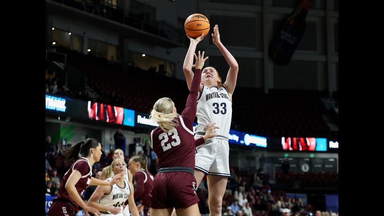 Montana State head coach Tricia Binford along with Ella Johnson, Addison Harris after Lady Griz win
