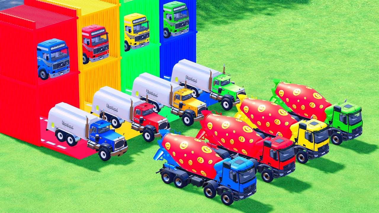Garage with Colors - ALL MIXER TRUCK WITH DOUBLE FLATBED TRAILER TRUCK, KENWORTH, URAL, MAN, TATRA