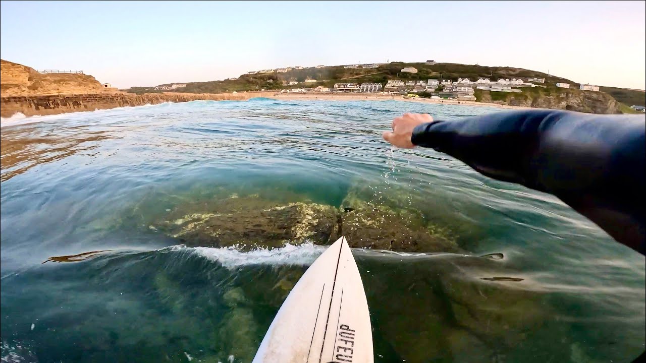 SURFING A PRETTY SHALLOW REEF BREAK - POV - CORNWALL