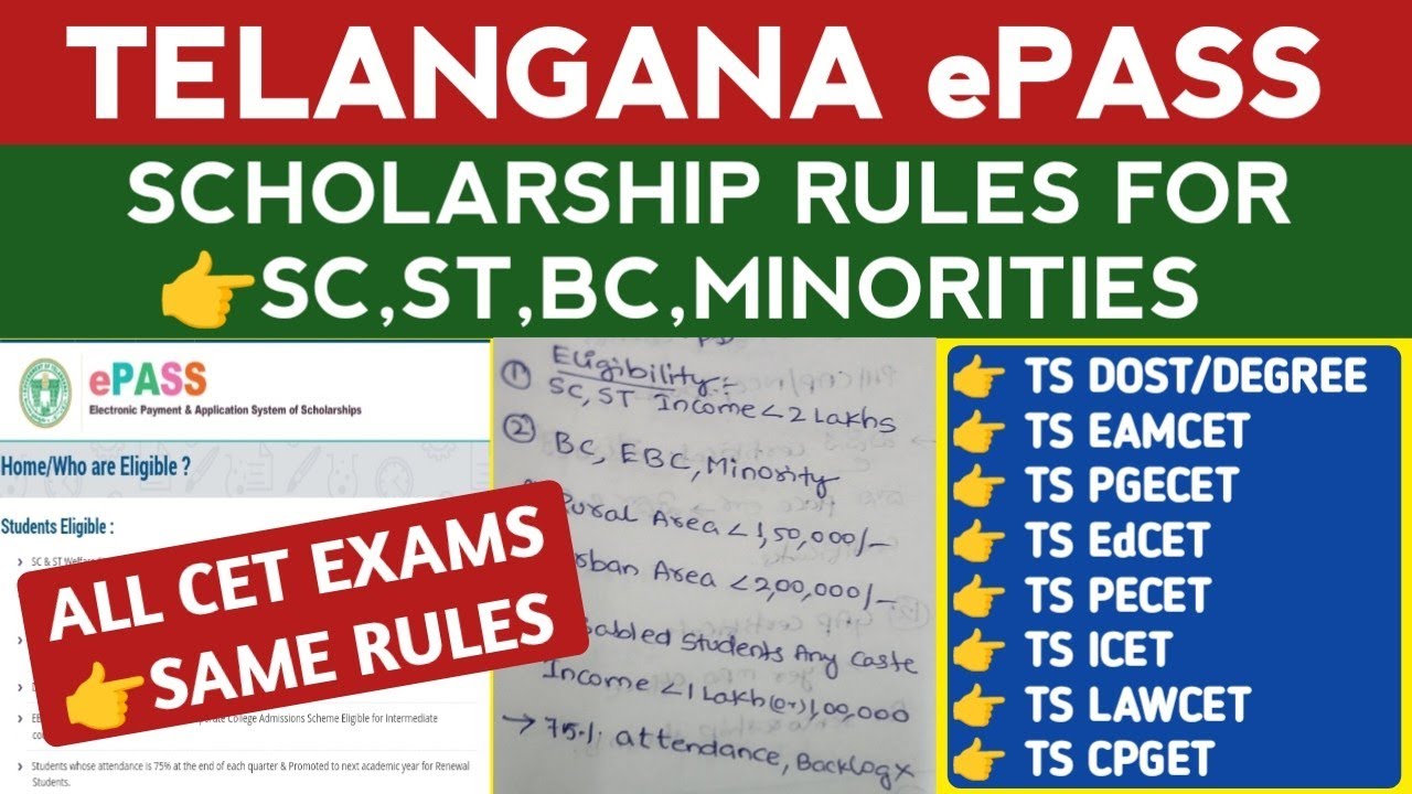 Telangana ePass Rules for Scholarship/Telangana ePass Eligibility for SC,ST,BC Students