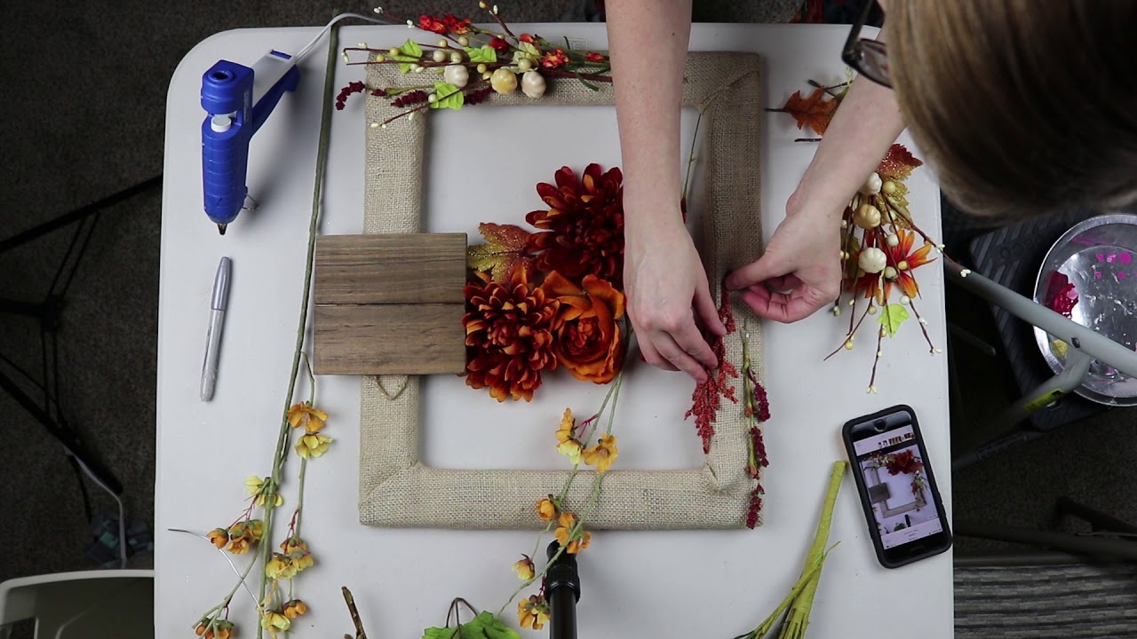 Gluing Floral Picks to a Picture Frame Wreath