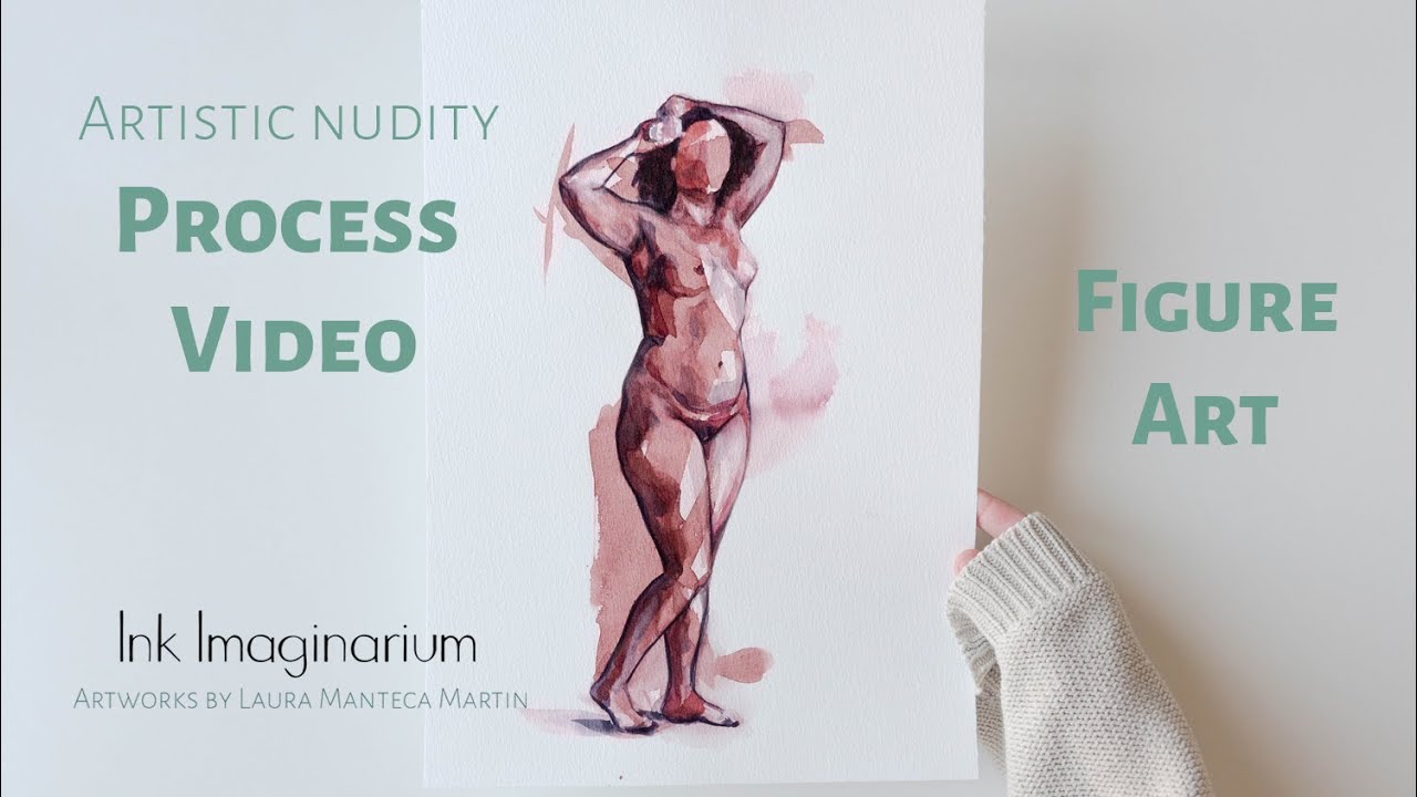 Figure art, female nude drawing by Ink Imaginarium. Croquis art in watercolor.