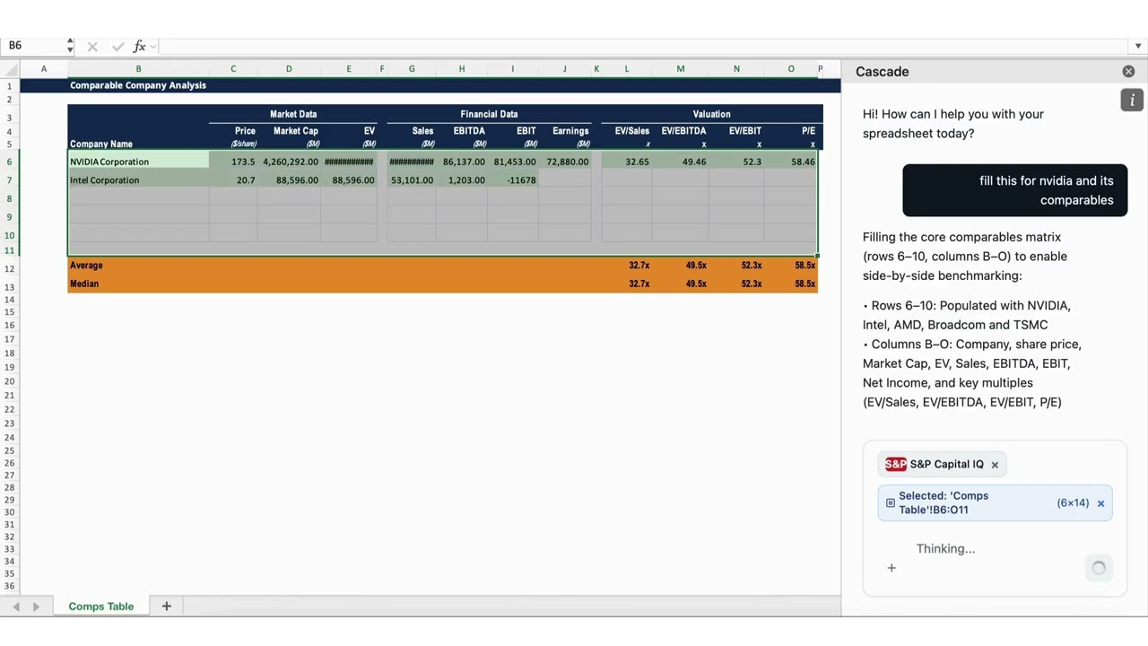 Comparables Analysis with Cascade Excel Add In