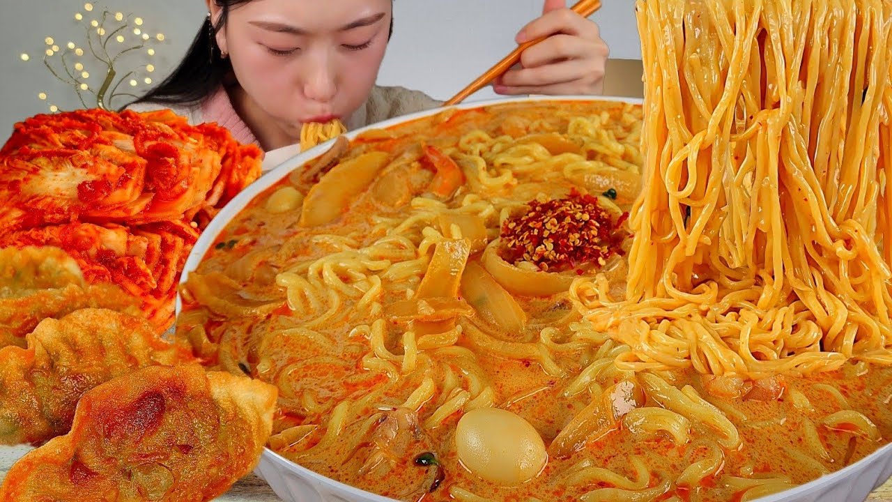 ASMR 꾸덕꾸덕 크림짬뽕 군만두🥟 묵은지랑 먹어볼게요 중식 리얼먹방 :) Cream jjamppong , mandu MUKBANG