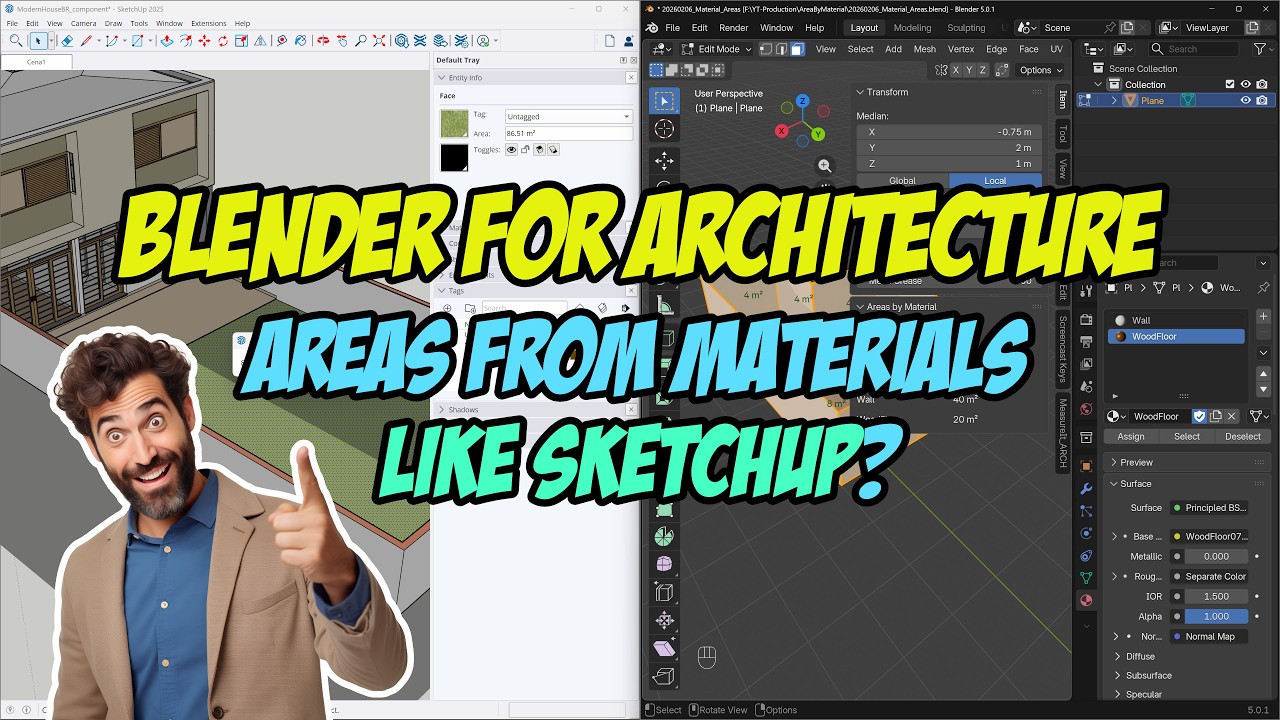 Blender для архитектуры: как получить области с помощью материалов, как в SketchUp?
