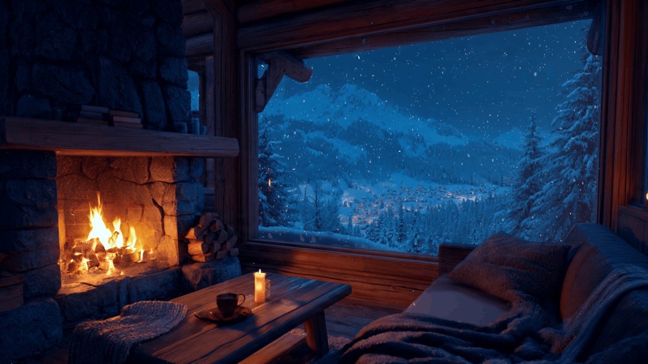Cozy Cabin Winter Night | 🔥Crackling Fireplace | Restful Atmosphere