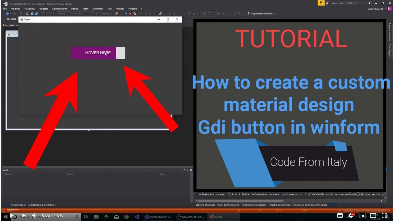 C# - Custom Animated Button (GDI) - Winforms Flat UI Modern Design - Visual Studio