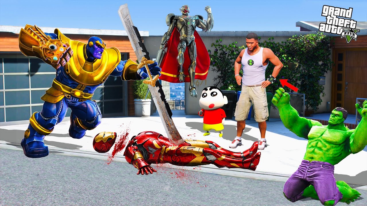 Franklin Saves Avengers & Iron Man from Thanos and Ultron Attack in GTA 5! 🔥💥