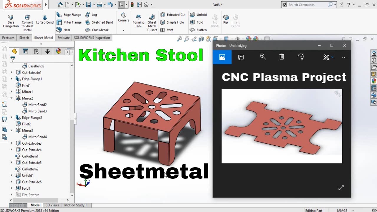 How to Make mini Sheetmetal stool on SolidWorks for CNC Plasma or Laser Cutting