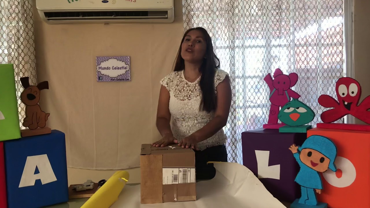Cubos de cartón para decorar fiesta Pocoyo