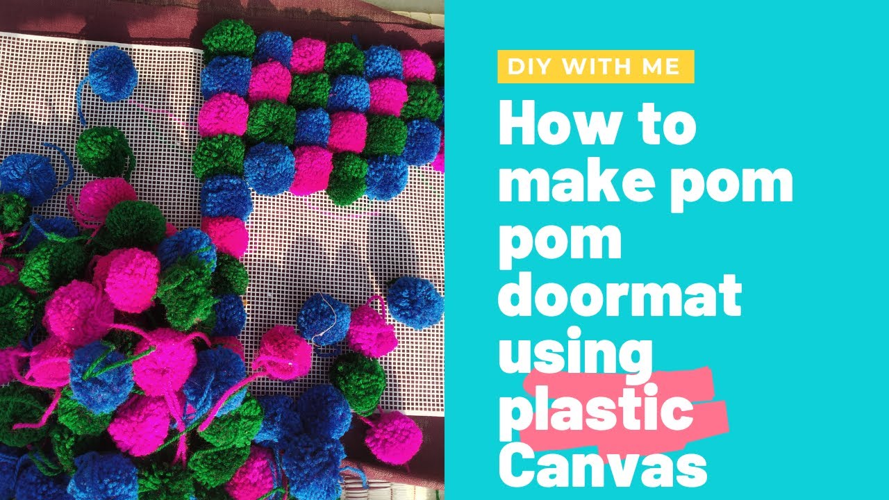 Pom pom doormat using plastic canvas @CraftyChicDIY