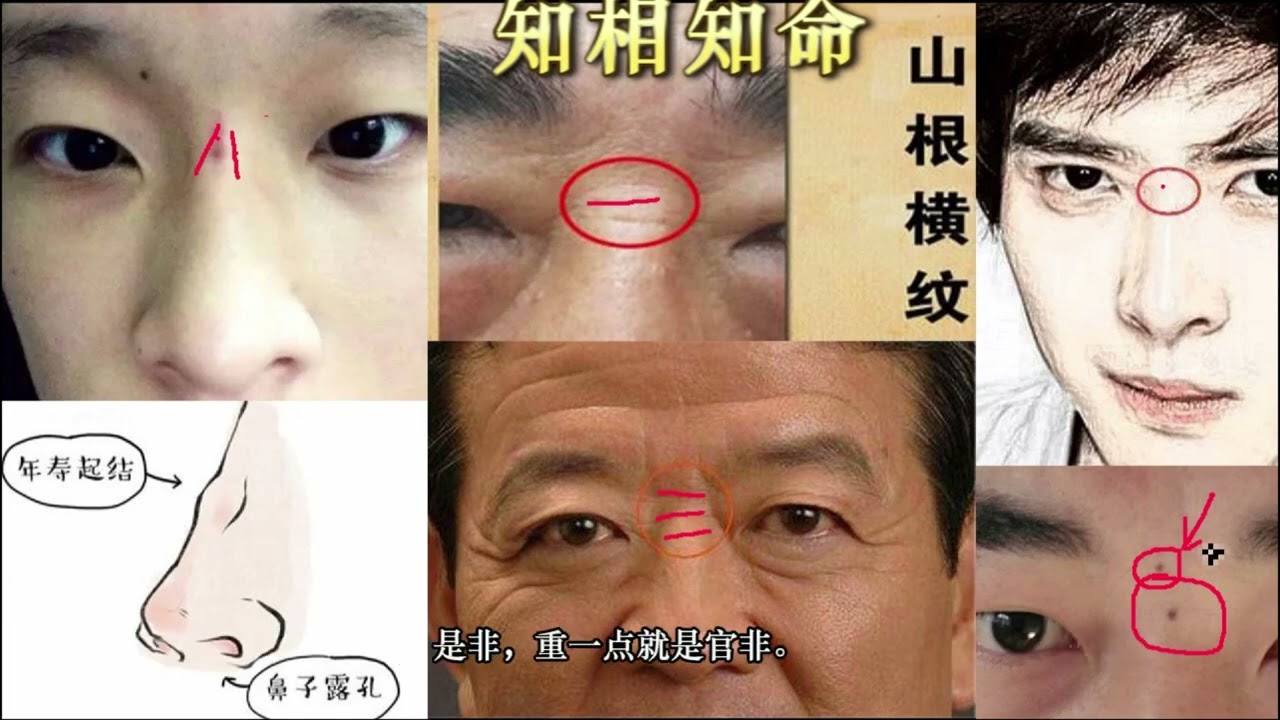 面相之鼻相系列，山根横纹、山根有痣、年寿起节的特征与含义