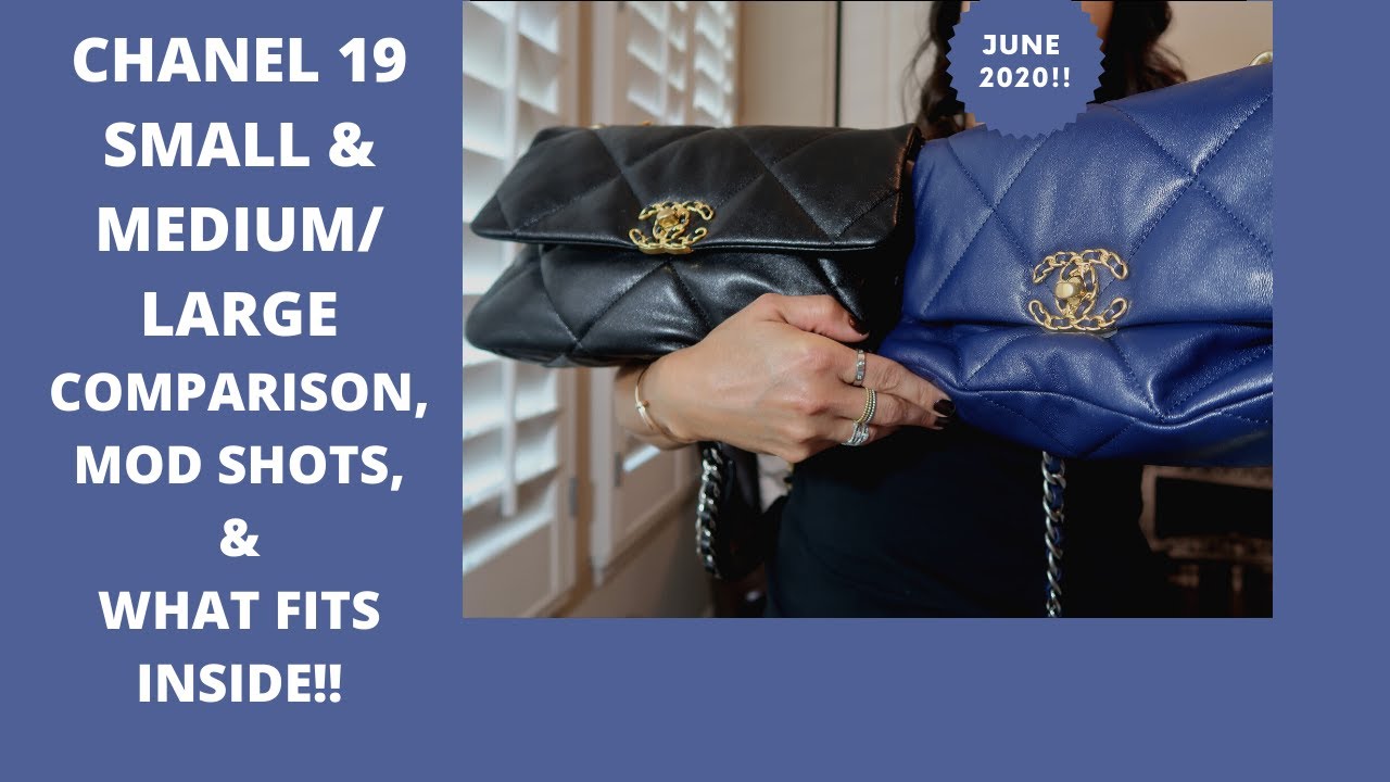 CHANEL 19 SMALL AND MEDIUM/LARGE COMPARISON W/MOD SHOTS & WHAT FITS INSIDE!!