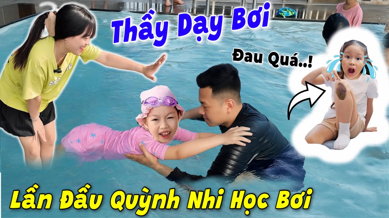 Lần Đầu Em Quỳnh Nhi Học Bơi Có Thầy Dạy