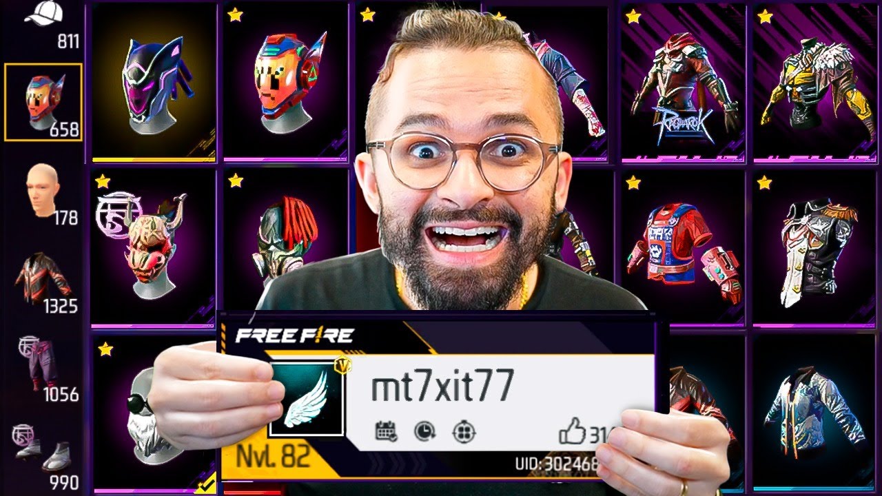 CONTA NÍVEL 82 COM TODOS ITENS RAROS DO FREE FIRE