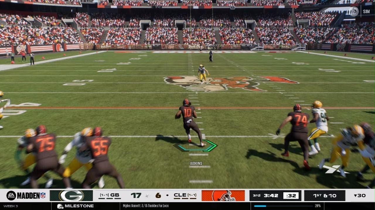 Green bay Packers vs Cleveland browns 2nd half Madden NFL 26 Browns franchise