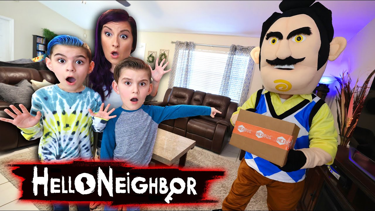 HELLO NEIGHBOR FOUND WHERE WE LIVE! HE STOLE OUR PACKAGE OF HEXBUG JUNKBOTS (FUNhouse Family)