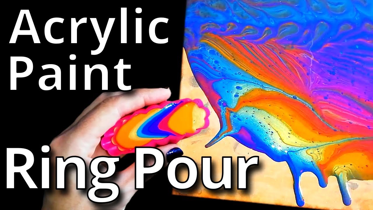 #33 Rainbow Shimmer Acrylic Paint Ring Pour with Negative Space reusing an Old Canvas and Left Overs