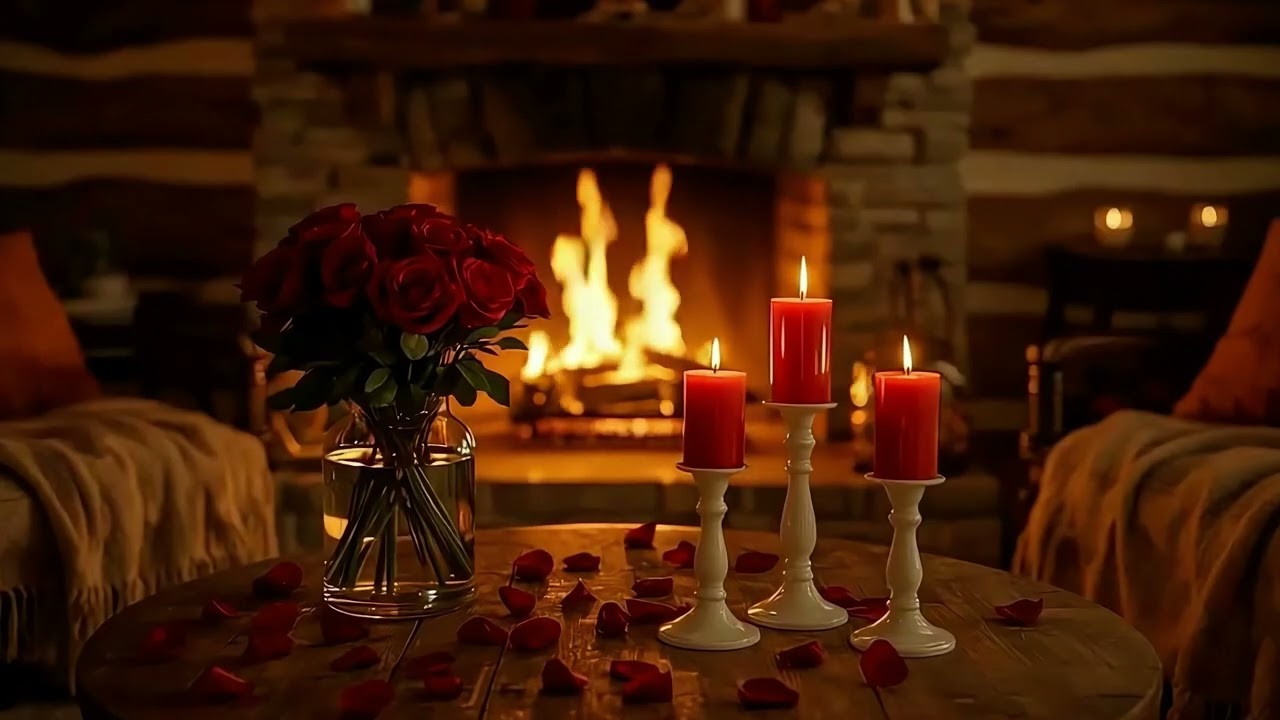Valentine Fireplace Cabin Ambience – 8 Hour Cozy Relax & Sleep | 4K