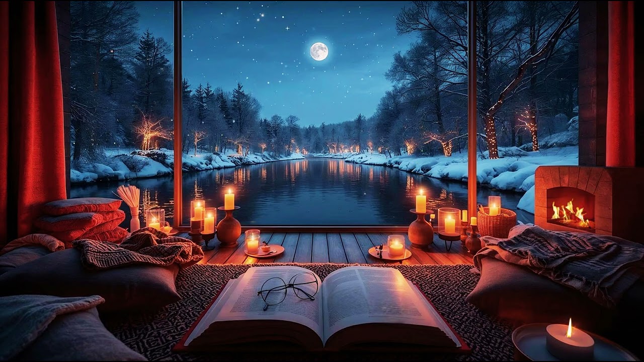 A quiet restroom by the river | fireplace, soft piano and full moon